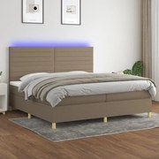 Cama box spring colchão/LED 200x200cm tecido cinza-acastanhado