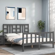 Estrutura de cama com cabeceira 140x200 cm madeira maciça cinza