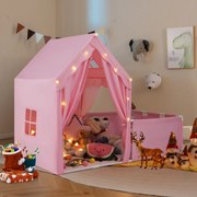 Tenda infantil 2 em 1 com Luzes de estrelas 177 x 97 x 136 cm Tapete Cortinas Janelas para crianças 3+ anos Interior Rosa