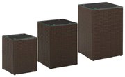 vidaXL Mesas de apoio com tampo de vidro 3 pcs vime PE castanho