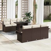vidaXL Conjunto de Sofá de Jardim com 7 Peças e Almofadas Castanho em Rattan Poliéster
