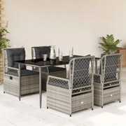 vidaXL 5 pcs conjunto de jantar p/ jardim c/ almofadões vime PE cinza