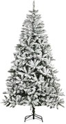 HOMCOM Árvore de Natal Artificial 225 cm com Neve Ignífugo com 1300 Ramos Folhas de PVC Base Dobrável Verde