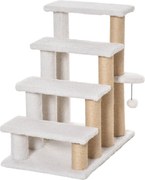PawHut Escada para Gatos de 4 Níveis Coberta de Pelúcia Suave Poste de Juta Bola Pendurada Arranhador para Gatos 60x40x64 cm Branco | Aosom Portugal