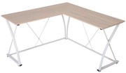 Vinsetto Secretária de Canto Mesa de Computador em Forma de L com Estrutura de Aço 142x142x76cm Natural e Branco