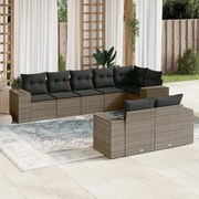 vidaXL 8 pcs conjunto sofás de jardim c/ almofadões vime PE cinzento