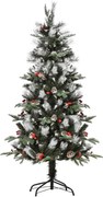 HOMCOM Árvore de Natal Artificial 150cm com 440 Ramas 39 Pinhas e 39 Frutinhas Folhas de PVC PE Base Dobrável e Suporte Metálico Decoração de Natal para Interiores Verde