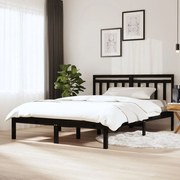 Estrutura de cama dupla 135x190 cm madeira maciça preto