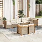 8 pcs conjunto de sofás p/ jardim com almofadões vime PE bege