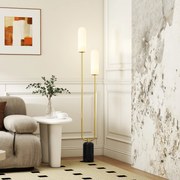 Candeeiro de pé para sala de estar com 2 abajures de vidro, base em mármore e interruptor de pé, branco