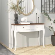 Mesa Consola de Entrada com 2 Gavetas Estilo Francês 100x35x76,5 cm Branco e Castanho Escuro