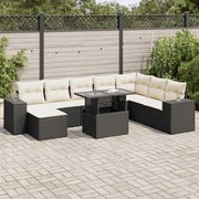 vidaXL 9 pcs conjunto de sofás p/ jardim c/ almofadões vime PE preto