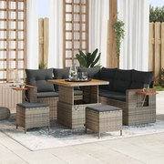 vidaXL Conjunto de Sofá de Jardim com 8 Peças e Almofadas Cinza em Rattan Sintético e Acácia