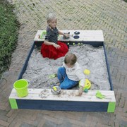 Caixa de areia de madeira para crianças exterior com cozinha Aksent 200 x 140 cm cinzenta