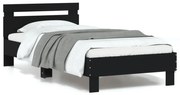 vidaXL Estrutura de cama com cabeceira e luzes LED 90x200 cm preto