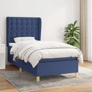 vidaXL Cama com molas/colchão 90x190 cm tecido azul
