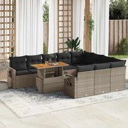 vidaXL 11 pcs conjunto sofás de jardim c/ almofadões vime PE cinzento