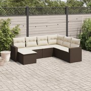 vidaXL 7 pcs conjunto de sofás jardim c/ almofadões vime PE castanho