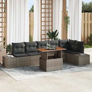 vidaXL Conjunto de Jantar de Jardim de 7 Peças com Almofadas Cinzas em Rattan Polipropileno e Acácia