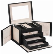 Caixa organizadora de joias com 4 níveis, bandejas e forro de veludo. | SONGMICS | 22 x 16 x 17 cm | preto | JBC159B01.