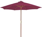 Guarda-sol de exterior mastro de madeira 300 cm vermelho bordô