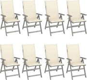 vidaXL Cadeiras jardim reclináveis c/ almofadões 8 pcs acácia cinzento