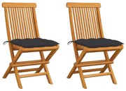 vidaXL Cadeiras de jardim c/ almofadões antracite 2 pcs teca maciça