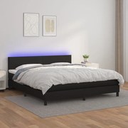 vidaXL Cama box spring c/ colchão/LED 160x200cm couro artificial preto