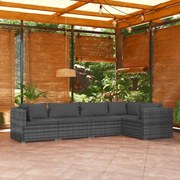 vidaXL 5 pcs conjunto lounge de jardim c/ almofadões vime PE cinzento
