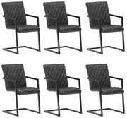 Cadeiras de jantar cantilever 6 pcs couro genuíno preto