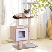 Árvore Arranhadora para Gatos de Madeira 71,5x49,5x120cm Torre para Gatos com Caverna Plataformas Postes Arranhadores de Sisal Almofadas de Pelúcia Su