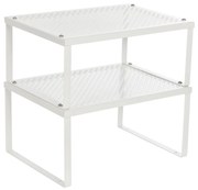 Organizador de prateleiras para armários e conjunto de prateleiras para cozinha SONGMICS, 4 prateleiras empilháveis ​​para armários de cozinha, expansíveis, branco e prata UKCS01WT