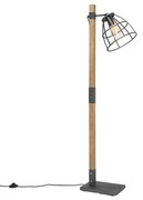 Candeeiro de pé industrial cinzento escuro com madeira - Arthur