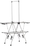 HOMCOM Varal de roupa secador dobrável com rodas grande espaço de secagem aço inoxidável 138,5 x 63 x 208 cm prata preto | Aosom Portugal