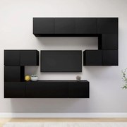 8 pcs conjunto de móveis de TV contraplacado preto