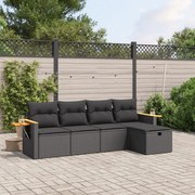 vidaXL 5 pcs conjunto sofás de jardim com almofadões vime PE preto