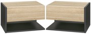 HOMCOM Conjunto de 2 Mesas de Cabeceira Flutuantes com 1 Gaveta e Prateleira Aberta 46x30x30 cm Carvalho e Preto | Aosom Portugal