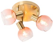Plafon Art Deco dourado com vidro rosa 3 luzes - VIDRO