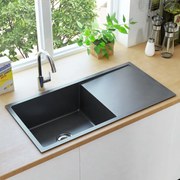 vidaXL Lava-louça de cozinha artesanal aço inoxidável preto
