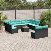 vidaXL 12 pcs conjunto de sofás de jardim com almofadões vime PE preto