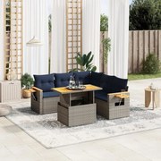 vidaXL 6 pcs conjunto sofás p/ jardim c/ almofadões vime PE cinzento