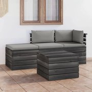 4 pcs conjunto lounge de paletes + almofadões madeira de pinho