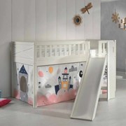 Conjunto cama Infantil SCOTT + escorrega + cortina de brincar Princesa Sofia Branca