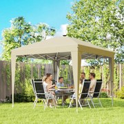 Tenda de jardim 3 x 3 m com iluminação, tenda dobrável com altura ajustável, comando à distância e saco de transporte, cor creme
