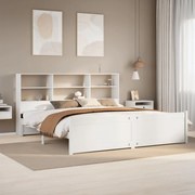 vidaXL Cama com estante sem colchão 180x200 cm pinho maciço branco