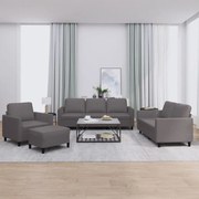 vidaXL 4 pcs conjunto de sofás c/ almofadões couro artificial cinzento