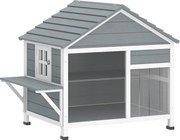 PawHut Casa para Gato de Exterior, Nicho de Madeira com Teto Abrível, Janela Transparente, Portas, Plataforma de Salto | Aosom Portugal