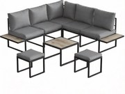 Outsunny Conjunto de jardim exterior 6 pessoas modular mesa de centro e tampos laterais em PSPC efeito madeira almofadas espessas 10cm cinza | Aosom Portugal