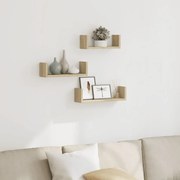 vidaXL Prateleira de parede 3 pcs derivados de madeira carvalho sonoma