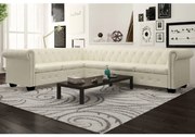 vidaXL Sofá de canto Chesterfield 6 lugares couro artificial branco